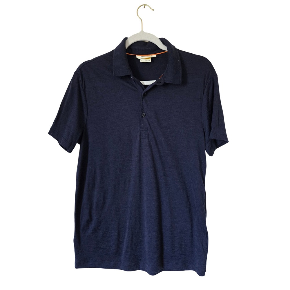 Icebreaker Mens 150 Merino Wool Polo Shirt Navy Blue Short Sleeve Small